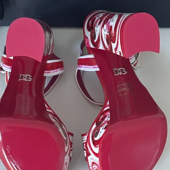 π― Authentic DOLCE &GABBANA Keira Maiolica Leather Fuchsia &White Platform Sandal - Picture 15 of 17